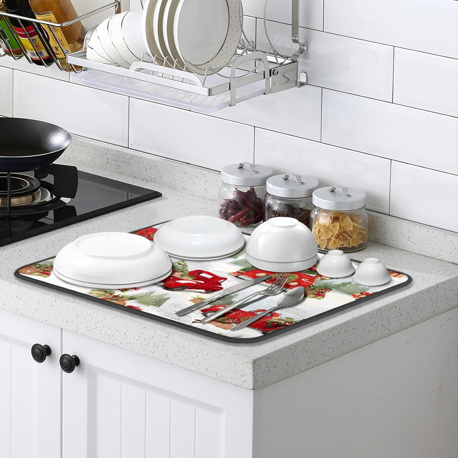 Alfombrillas de secado de platos para encimera de cocina, perros, almohadillas de microfibra para secar platos, 24 x 18 pulgadas, decoraciones de