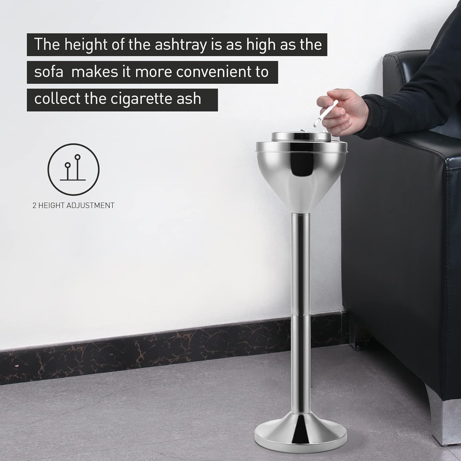Cenicero de pie al aire libre para patio, bandeja de ceniza exterior grande y alta para eliminación de receptáculos de cigarrillos, contenedor