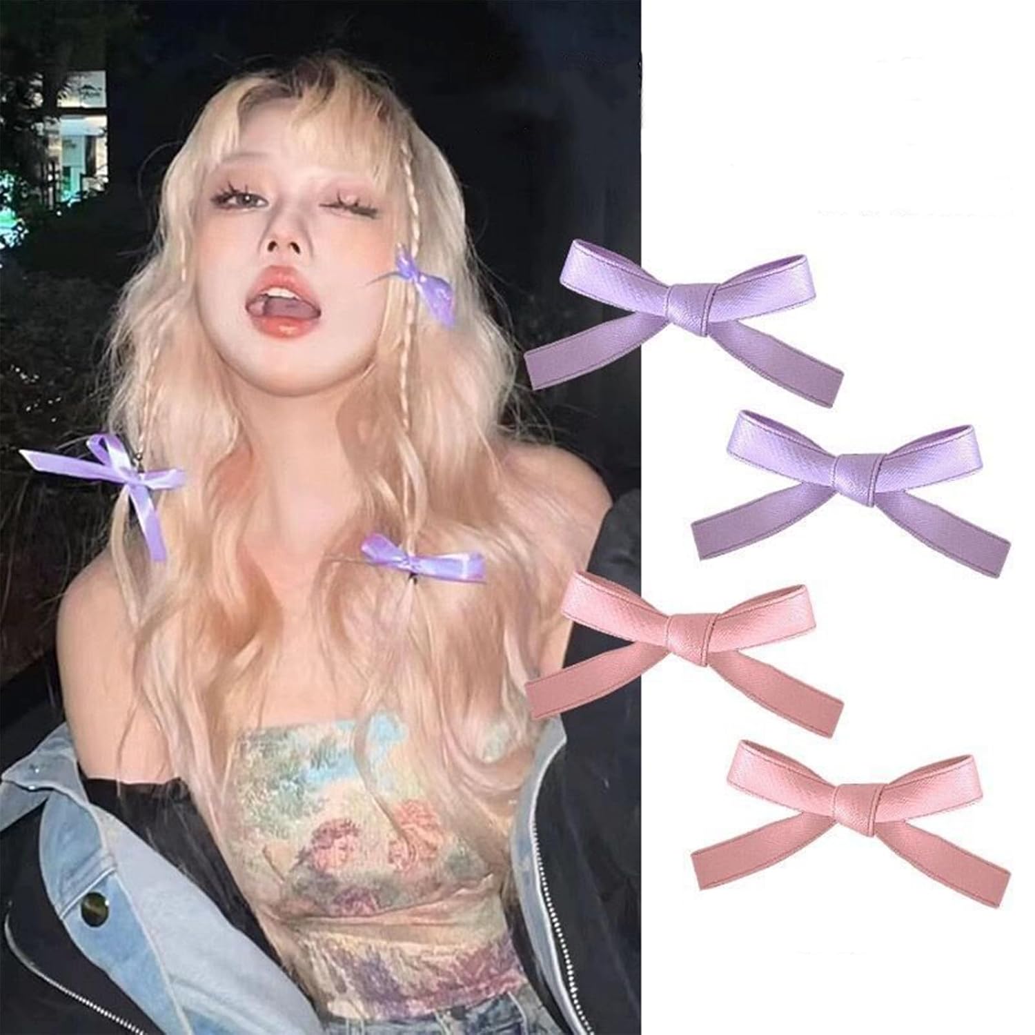 mdgfge 10 lazos de satén para el cabello, pinzas para el cabello Kawaii Sweet Hair Bow Claw Clips pequeño lindo lazo color sólido cinta de pelo