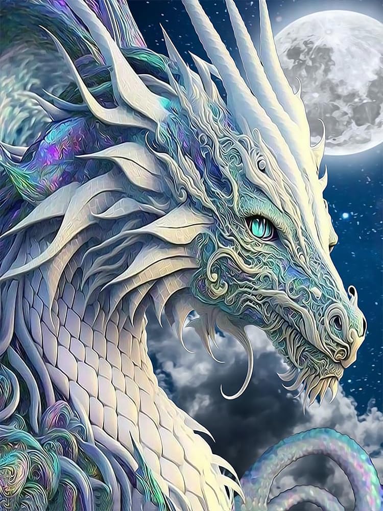 Kits de pintura de diamantes de dragón para adultos, arte de diamantes de luna 5D, pintura de diamantes de cristal, pintura redonda completa,