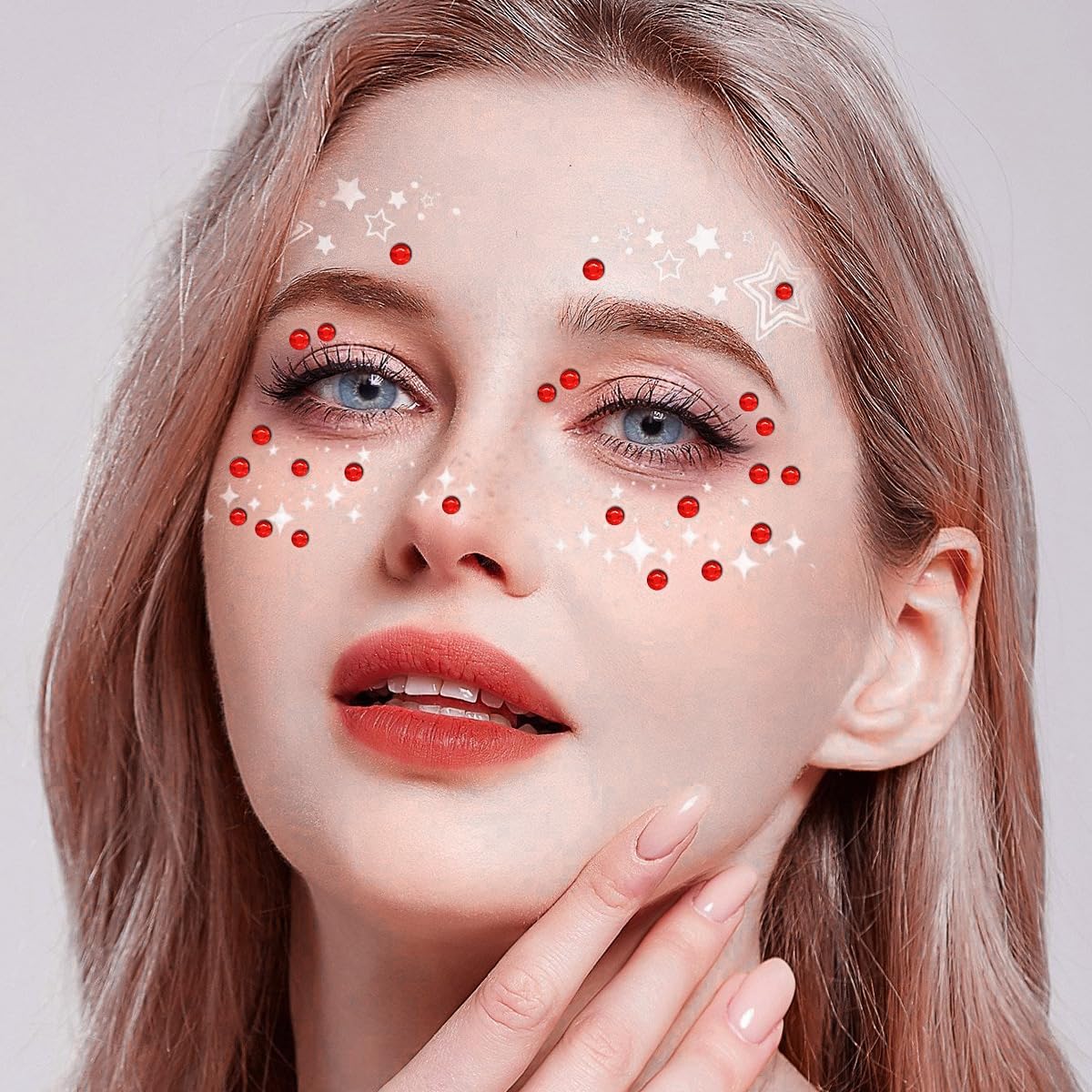 3090 calcomanías de diamantes de imitación, calcomanías autoadhesivas de perlas rojas para la cara, gemas de 0.3450.236 in, gemas para el cabello,