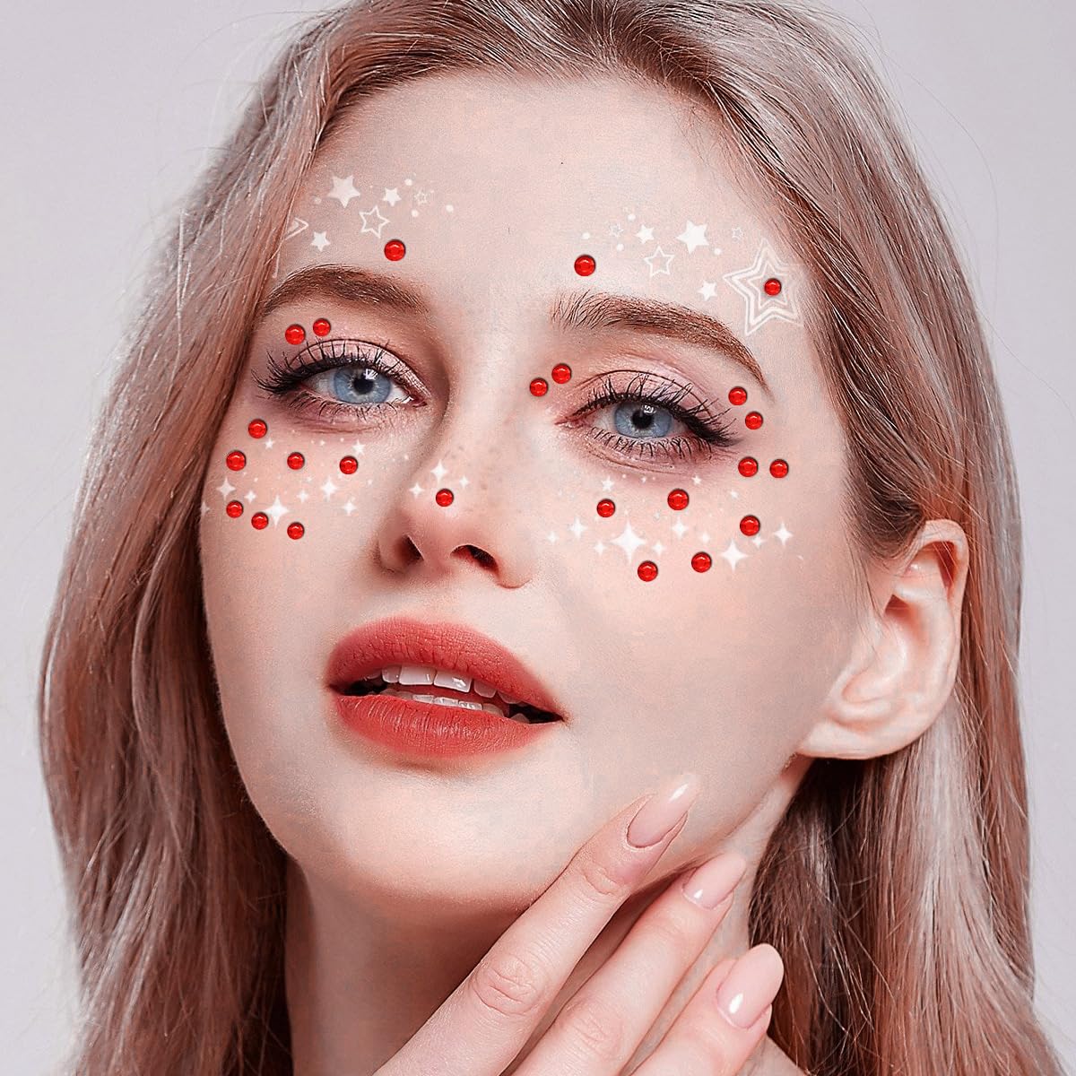 3090 calcomanías de cristales de Navidad con gemas para la cara, ojos de 3450.236 in con diamantes de imitación rojos para cara, joyas corporales,