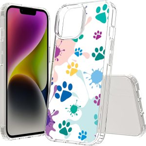 Talkingcase Funda híbrida compatible con Apple iPhone 15 (no 15 Plus), elegante y duradera, estampado de huellas de color 2, parte trasera de Talkingcase Funda híbrida compatible con Apple iPhone 15 (no 15 Plus), elegante y duradera, estampado de huellas de color 2, parte trasera de