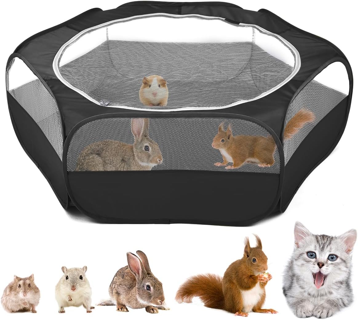Corralito para animales pequeños, impermeable, transpirable, para interiores, con cubierta de cremallera, valla portátil para ejercicio al aire