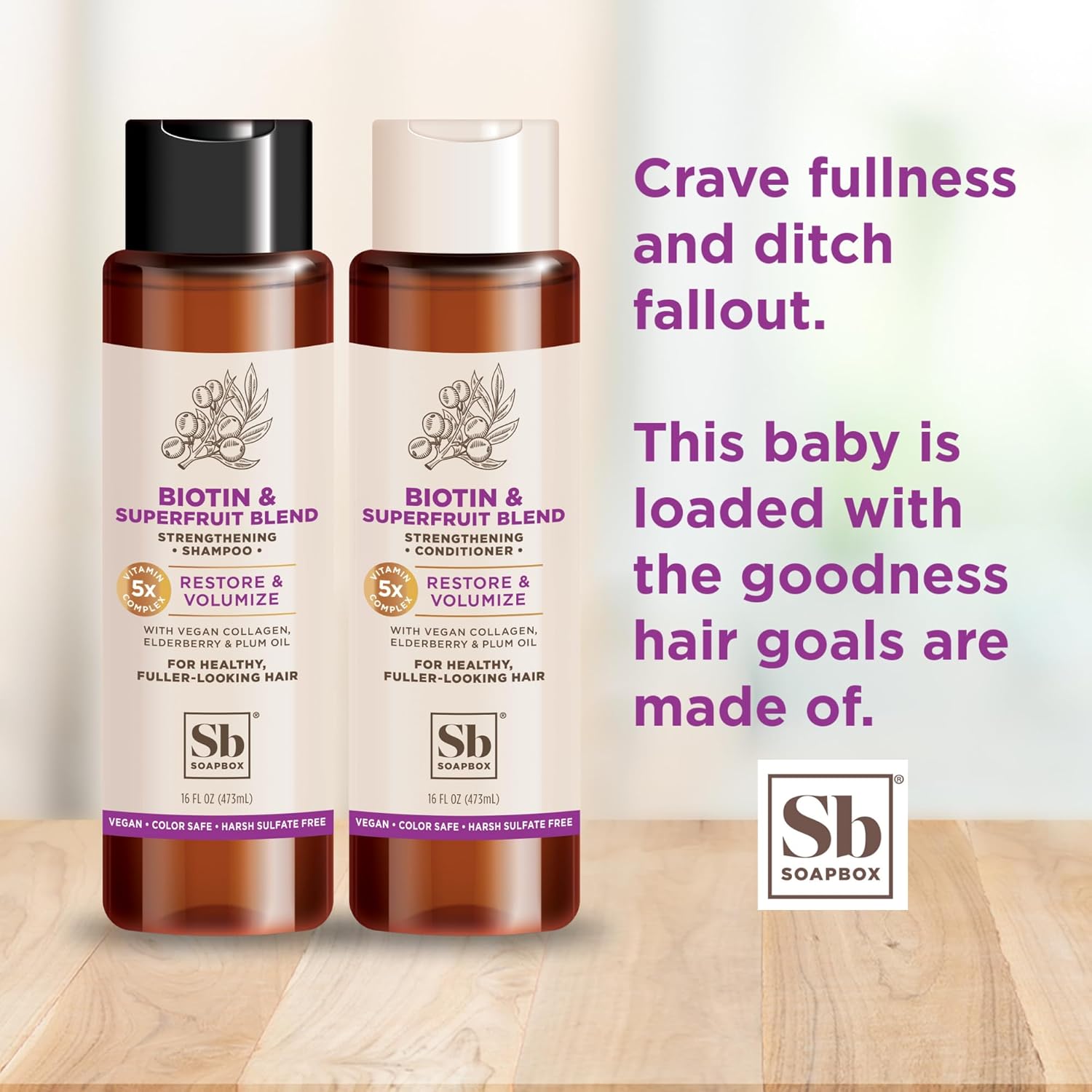 Soapbox Biotin & Superfruit – Juego de champú y acondicionador con colágeno vegano, aloe y manteca de karité, paquete de 2 sin sulfato, sin