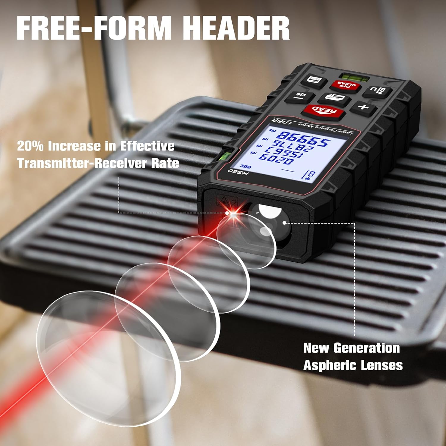 Laser Measure 196ft, Charcity Laser Distance Meter 60M(MinF) with 2 Bubble Levels, Mute Function IP54 Waterproof Large LCD Backlit, for Pythagorean
