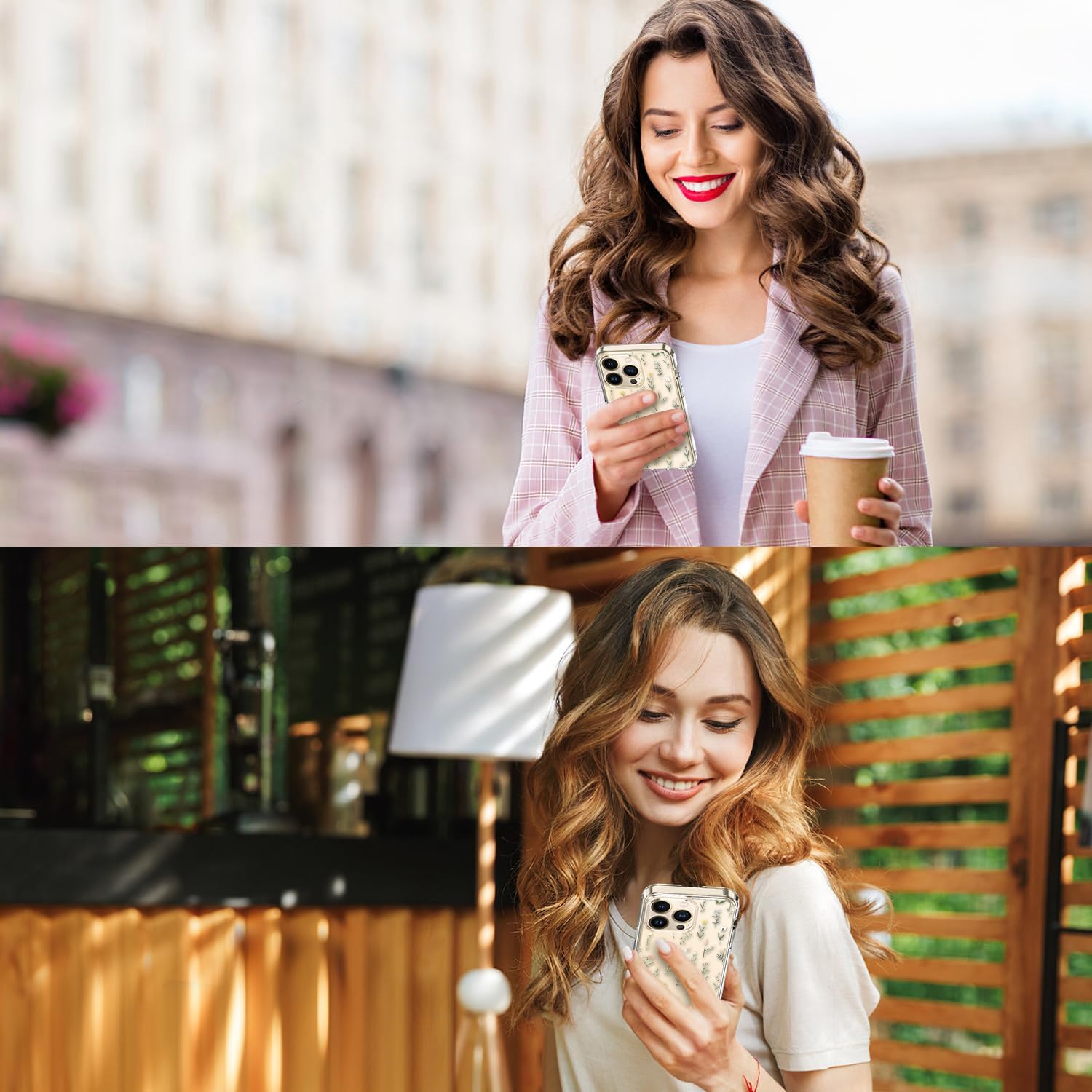 ICEDIO Funda para iPhone 15 Pro con protector de pantalla, transparente y con patrones modernos de moda, diseñada para niñas y mujeres, funda