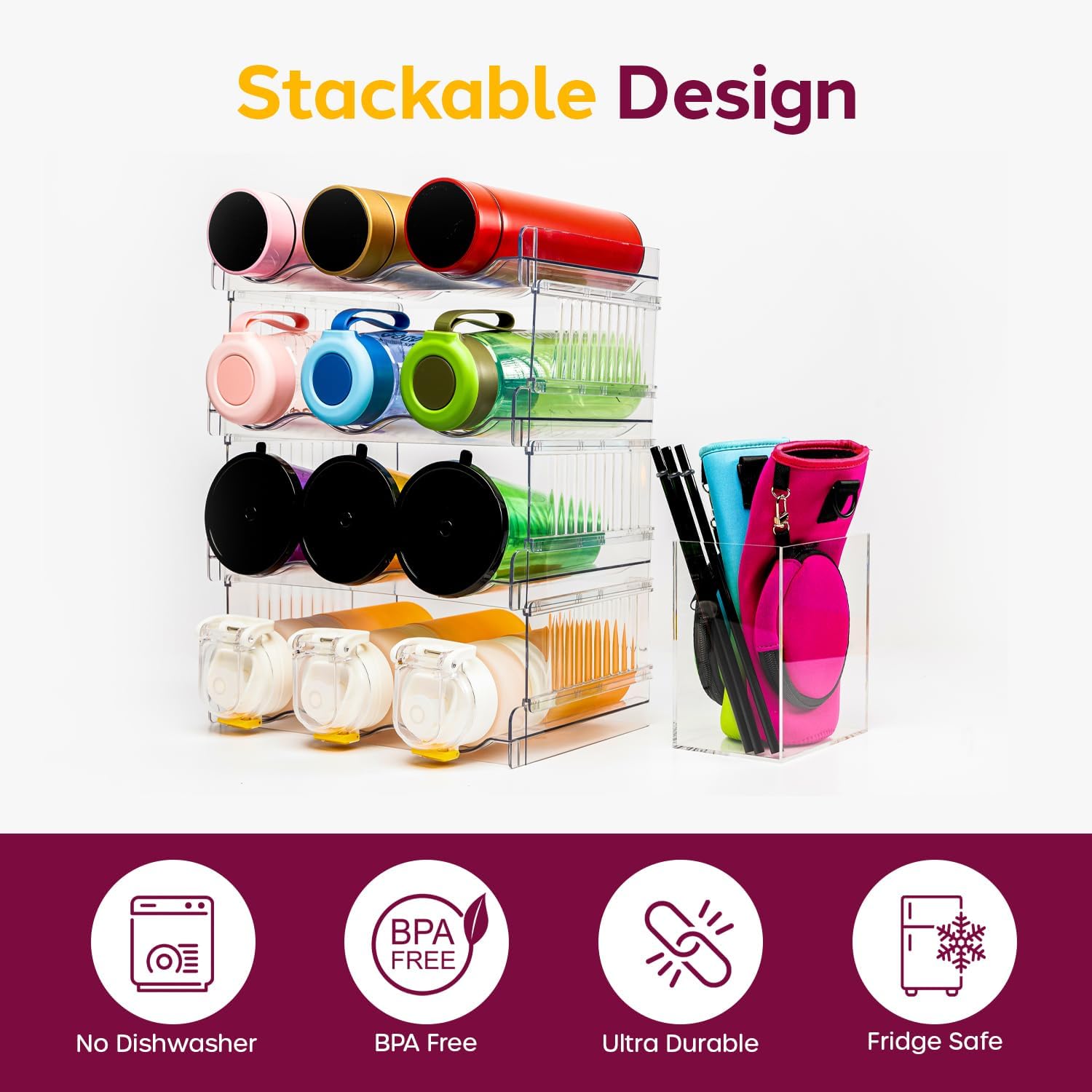 Organizador de botellas de agua, organizador de botellas, paquete de 4 estantes para botellas de agua, organizador de vasos para organización de