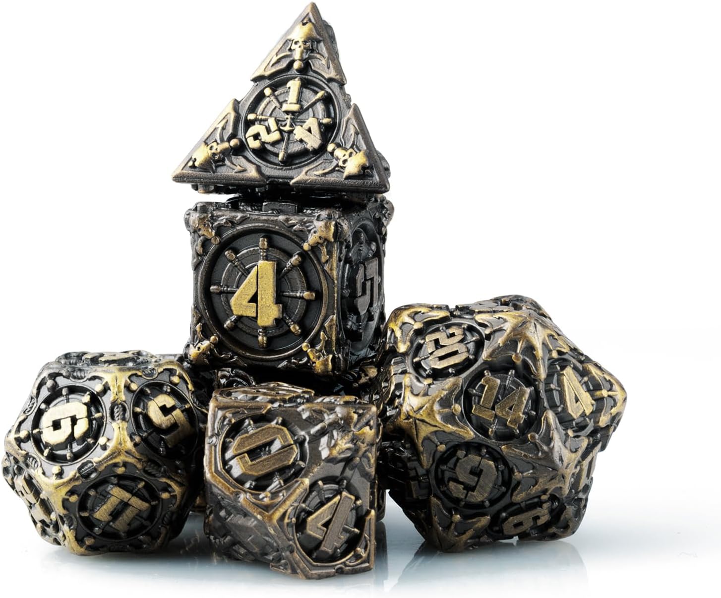 DND – Juego de dados de metal poliédricos, juego de dados para juegos de rol para Calabozos y Dragones, juego de dados de 7 piezas, bandeja de dados