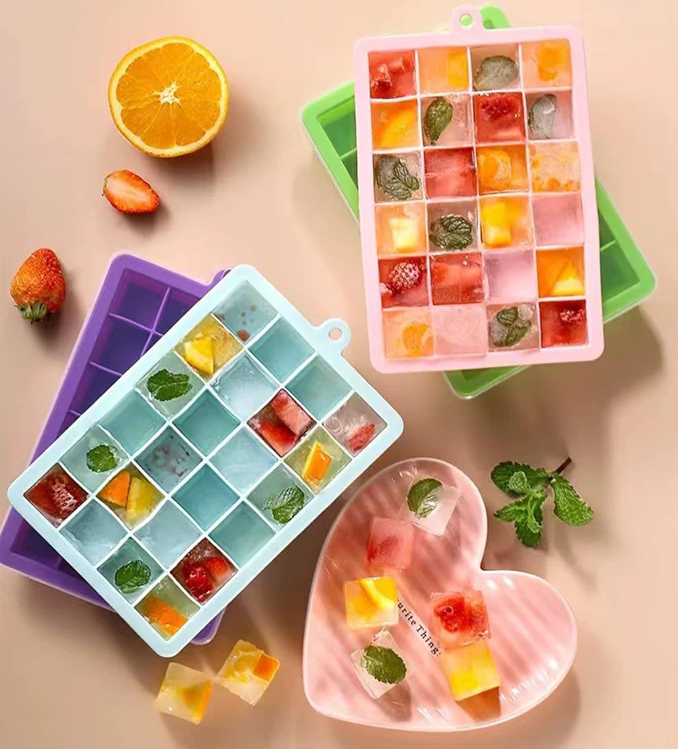 Bandejas para cubitos de hielo, paquete de 4 bandejas de hielo de silicona flexible con tapa extraíble, bandeja de 24 cubos de fácil liberación para