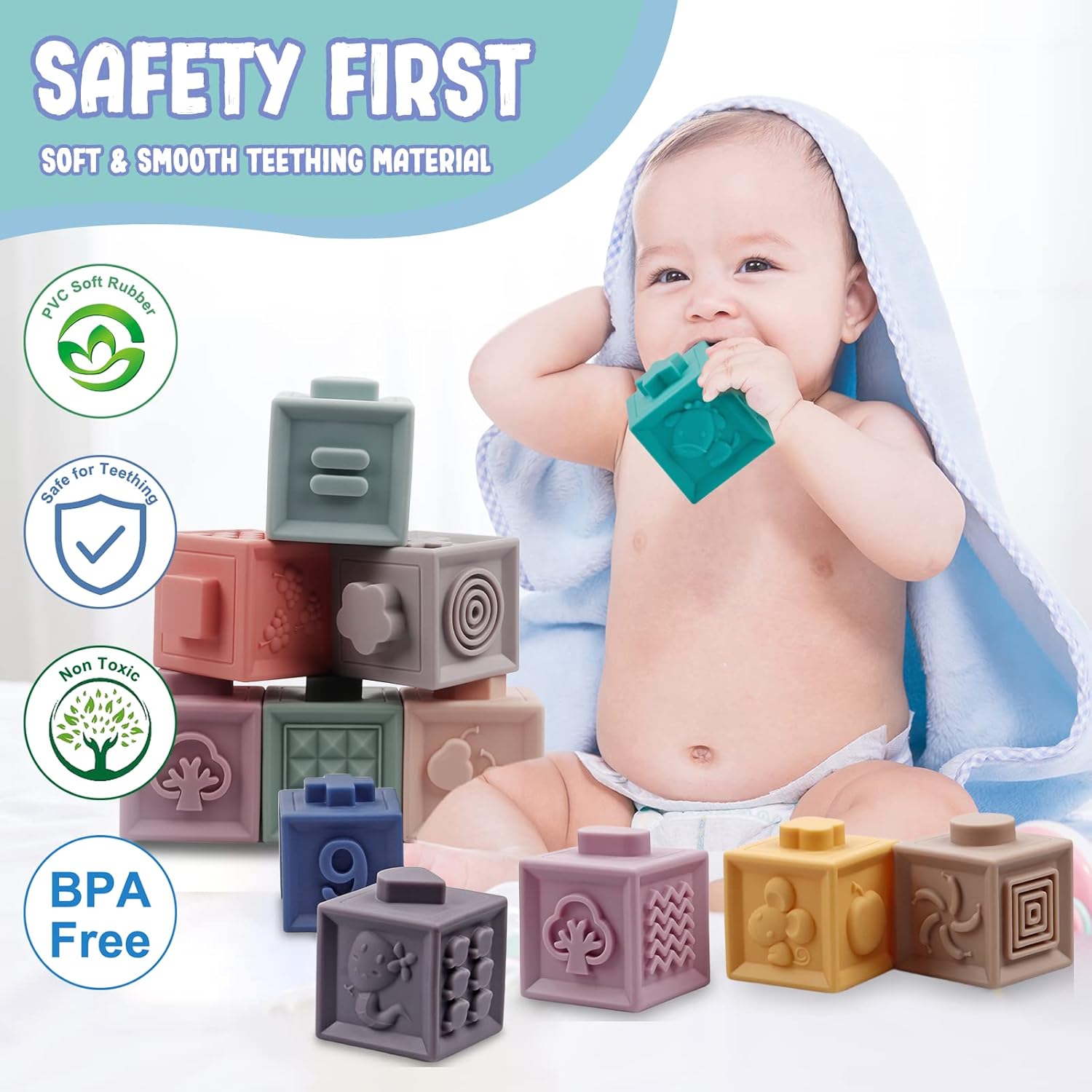 Bloques apilables suaves para bebé juguetes sensoriales Montessori 3 en 1 para bebés de 0 a 3 a 6 a 9 a 12 meses, bloques de construcción, bolas