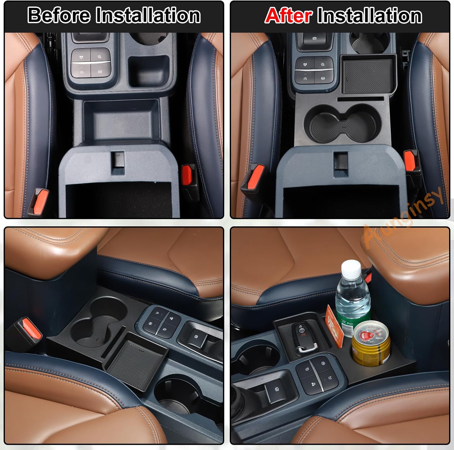 Aunginsy Soporte para taza de consola central compatible con Ford Maverick 2022 2023 2024, caja de reposabrazos de asiento delantero, soporte de