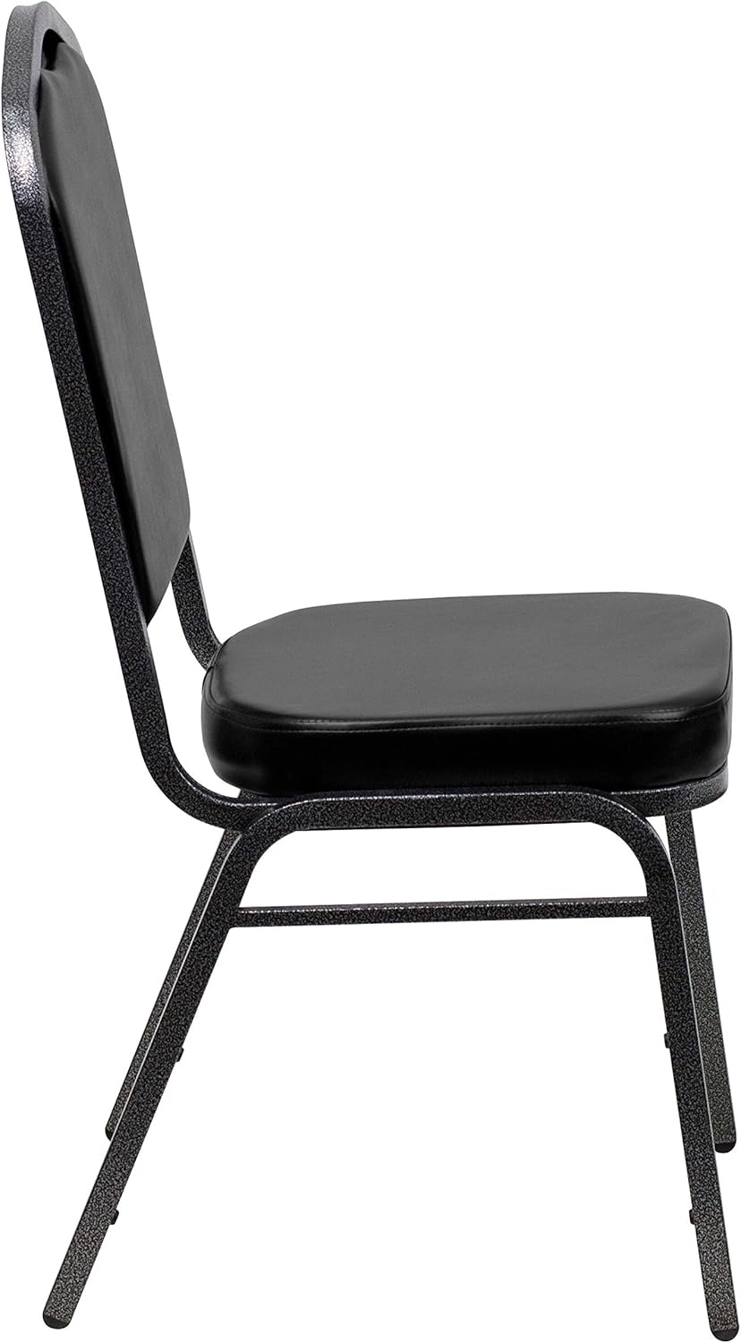 BizChair Silla apilable trasera del banquete de la corona, marco negro de la vena del vinilode plata