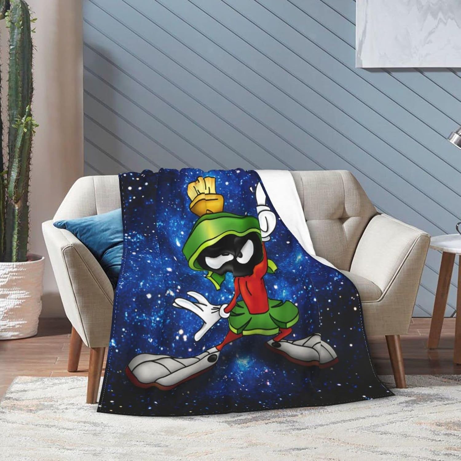 ma-rvin – Manta de franela de dibujos animados ma-rtian suave, acogedora y ligera para ropa de cama del hogar, 80 x 60 pulgadas