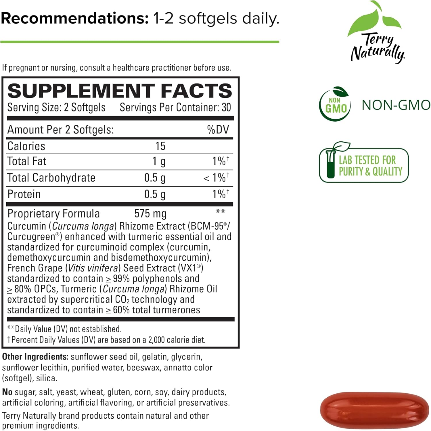 Terry Naturally CuraMed Plus Clinical OPC – 60 cápsulas blandas – con curcumina BCM-95 y extracto de semilla de uva francesa VX1 – Sin OMG – 30
