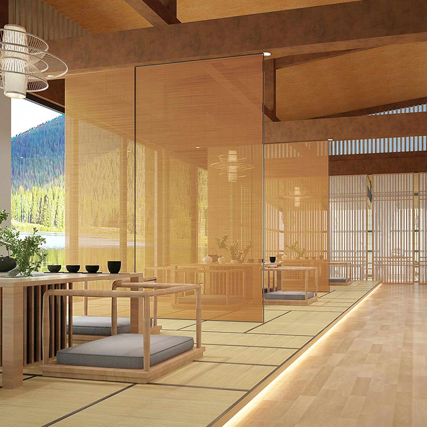 Persianas enrollables de bambú para patio con elevador, ventana enrollable de bambú, para balcón, hotel, tetera, 21.7 x 51.2in