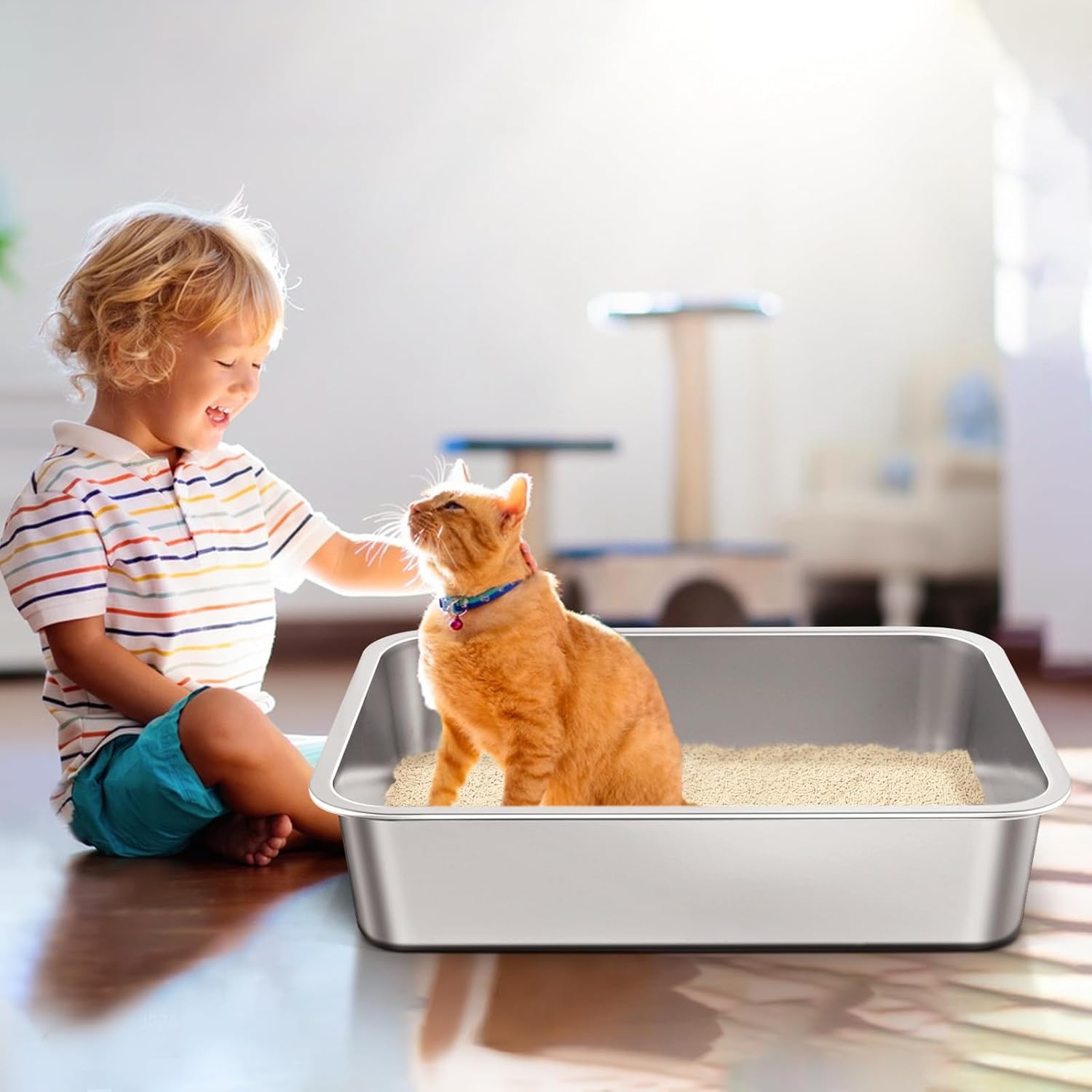 Caja de arena de viaje para gatos, caja de arena ligera y fina de acero inoxidable para jaula de gatos, corral de juegos, perrera de gatos, jaula,