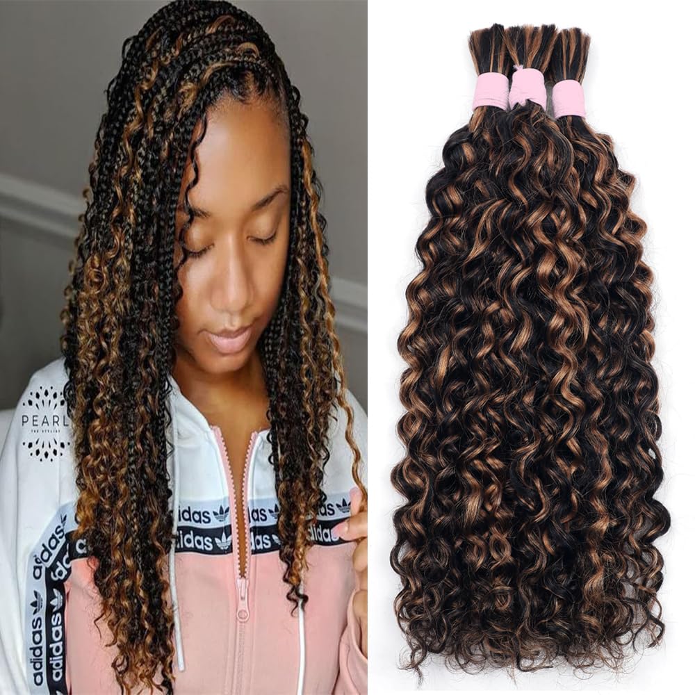Cabello humano a granel de agua para trenzar, 3.53 oz (un paquetepaquete) Cabello humano virgen rizado trenzado para trenzas bohemias sin nudos, sin