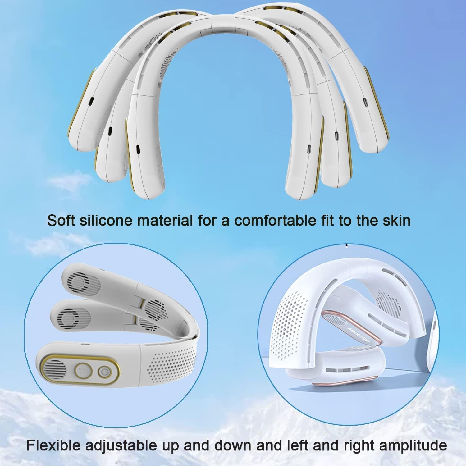 Ventilador de cuello portátil sin aspas, recargable, 5000 mAh, aire acondicionado de cuello de 3 velocidades, ventiladores personales con 4 motores