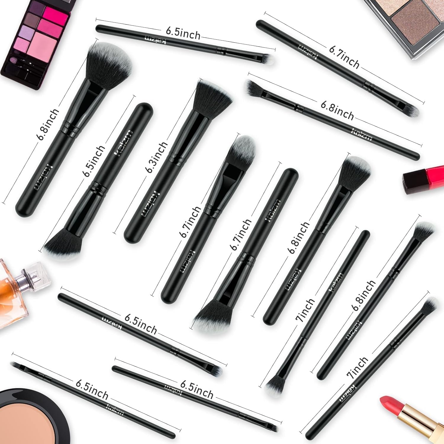 Daxstar Pinceles de maquillaje con estuche plegable, kit de maquillaje de 15 piezas, juego de brochas de maquillaje negro con 4 esponjas de