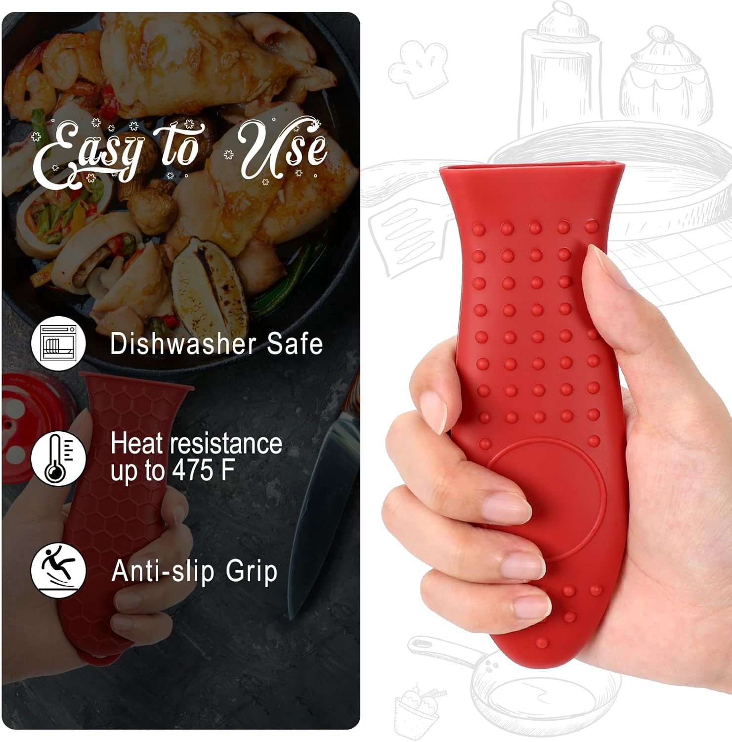 Joyhalo joyhalo – Juego de 6 fundas para mango de sartén de hierro fundido, resistentes al calor, fundas de mango de sartén de hierro fundido,