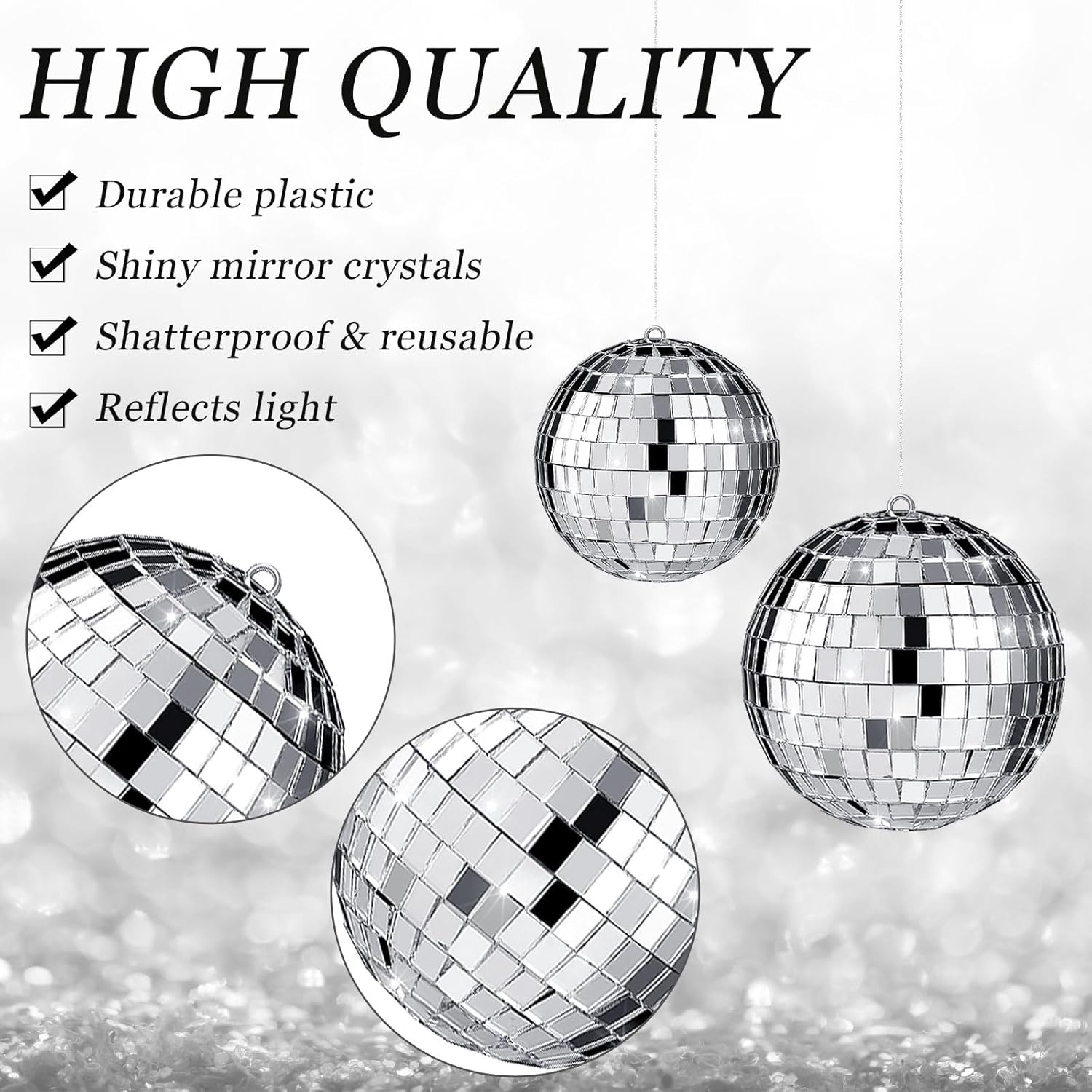 100 bolas de discoteca con espejo, decoraciones de diferentes tamaños, bolas de discoteca plateadas a granel, adornos colgantes para árbol de