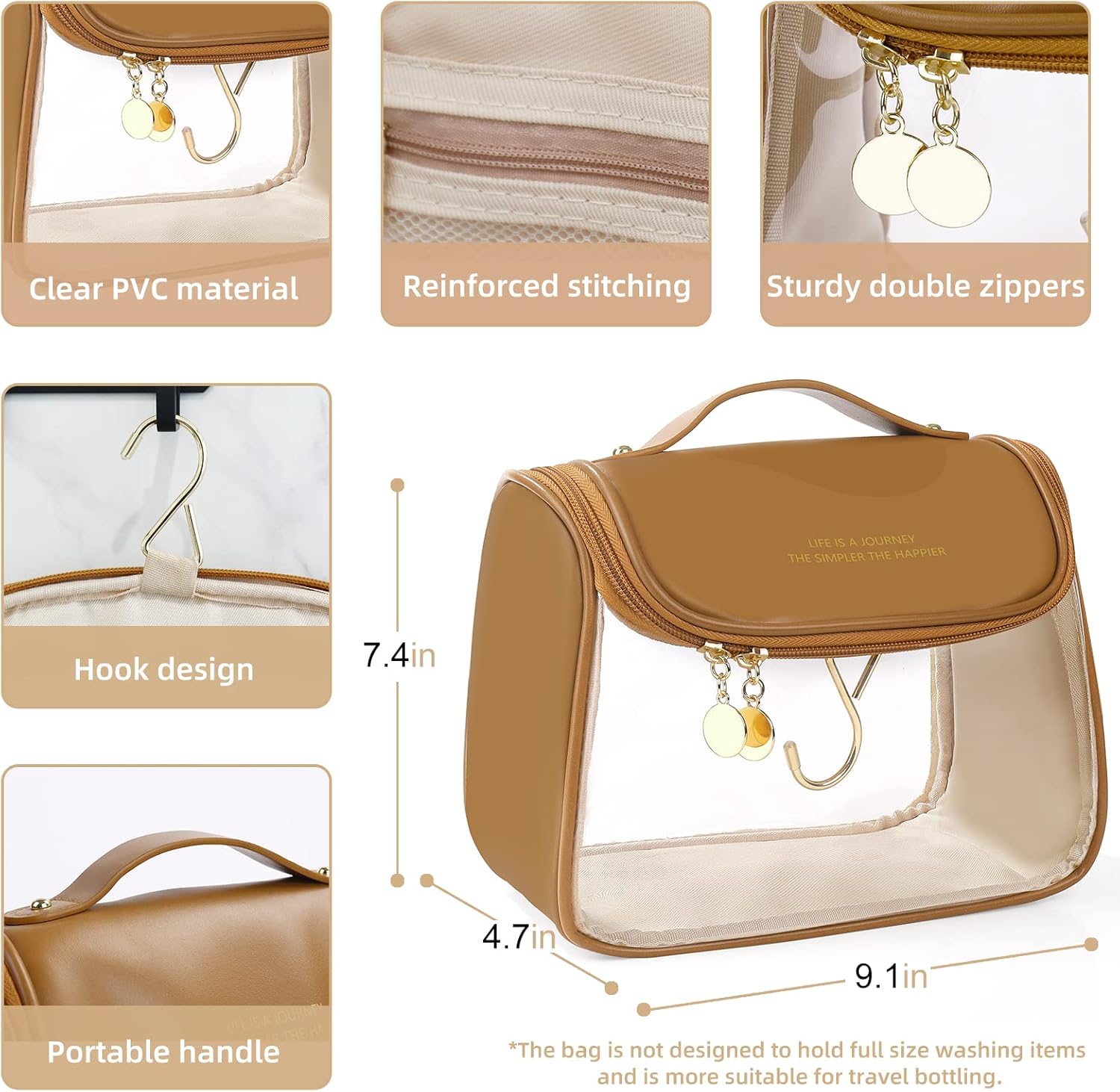 Bolsa de maquillaje transparente portátil con gancho, bolsa de aseo de viaje impermeable, trae bolsa de cosméticos para el cuidado de la piel,