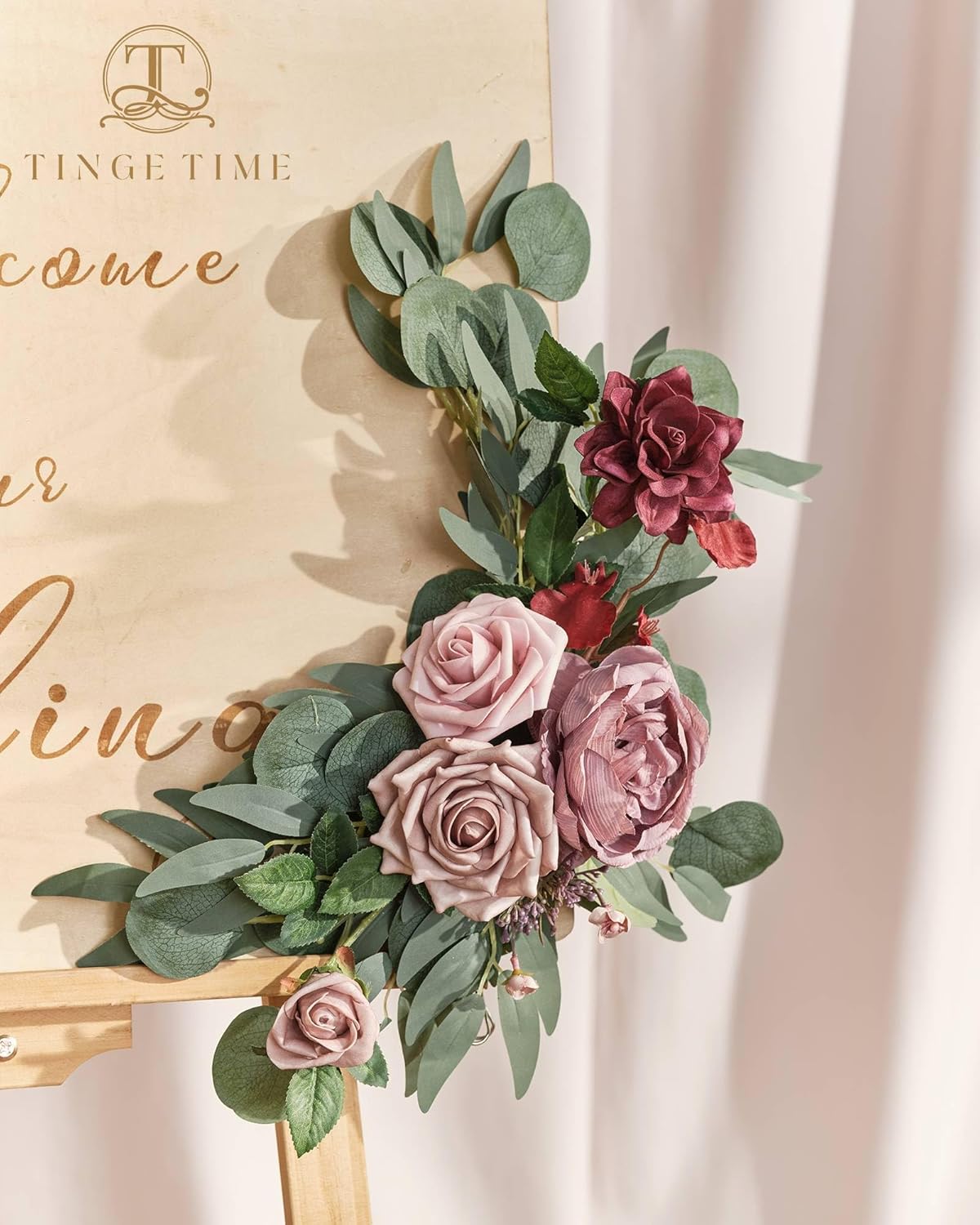 TINGE TIME Kit de guirnaldas de flores artificiales para boda (paquete de 2), flores de cartel de ceremonia de bienvenida para bricolaje, arreglos