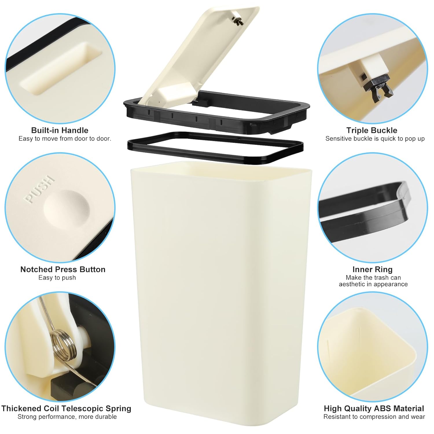 Anzoymx Botes de basura para baño con tapas, paquete de 2 botes de basura de cocina de 4 galones con tapa desplegable, cesta de basura pequeña y
