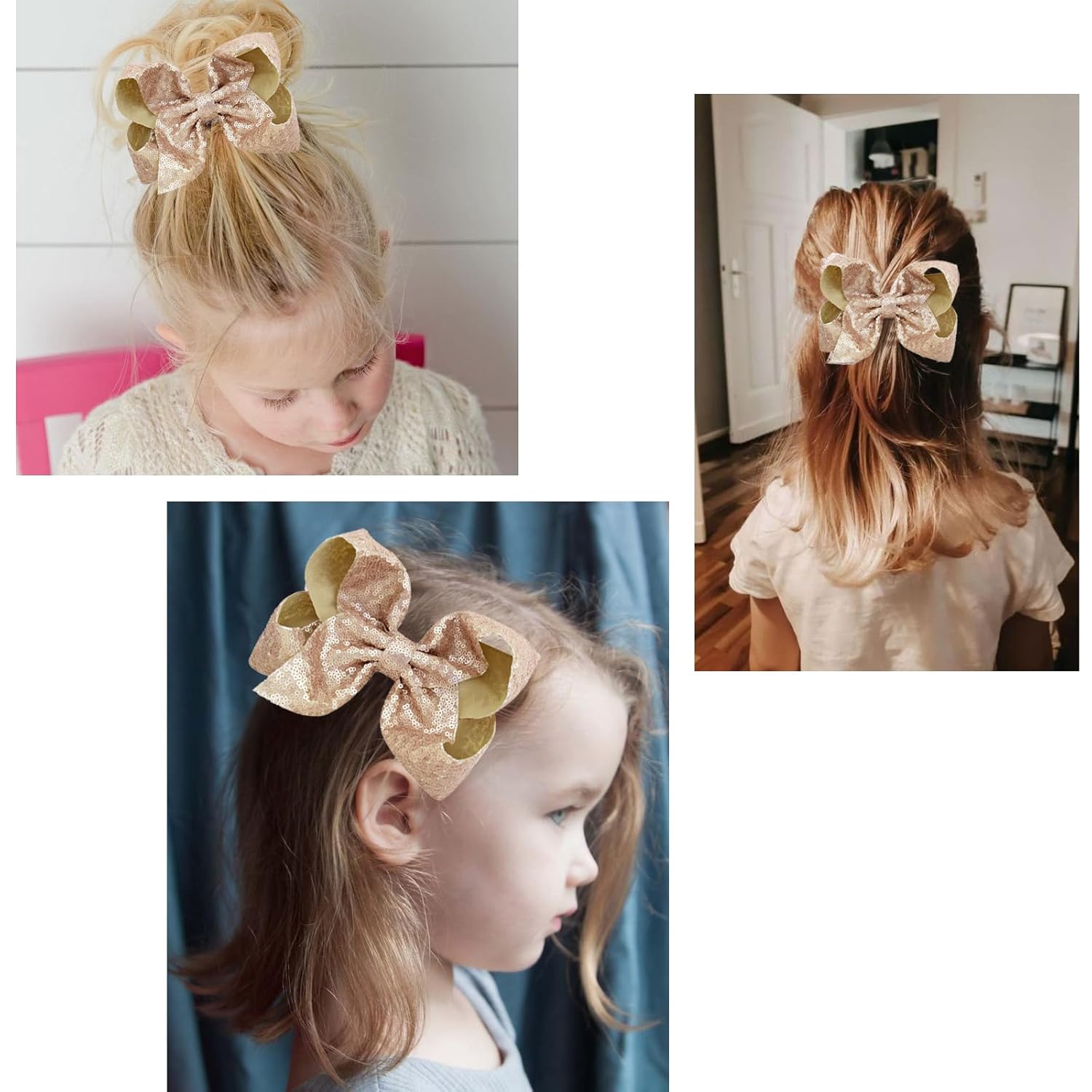 4 pinzas grandes para el cabello para niñas de 5.5 pulgadas, hechos a mano, cinta brillante con purpurina, pinzas de cocodrilo, accesorios para el