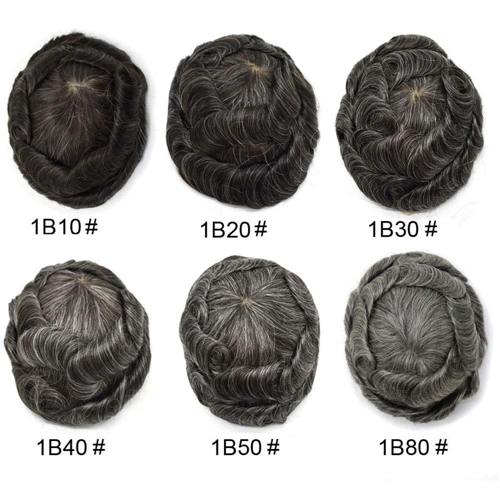 Peluca de encaje francés para hombre con piel de poliéster en el lateral, unidad de cabello transpirable para hombres, nudos blanqueados, protesis