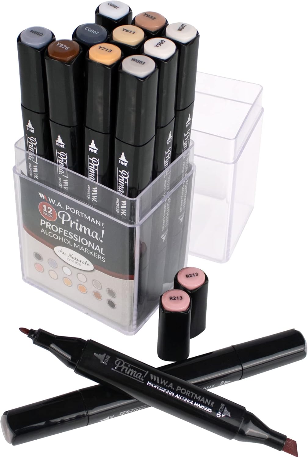 WA Portman Prima Au Naturale – Juego de marcadores de alcohol profesionales de 12 piezas de cincel y punta fina de doble punta – Juego de marcadores