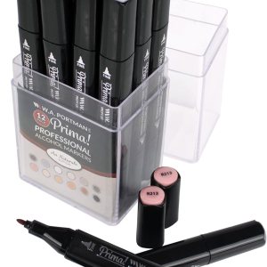 WA Portman Prima Au Naturale – Juego de marcadores de alcohol profesionales de 12 piezas de cincel y punta fina de doble punta – Juego de marcadores WA Portman Prima Au Naturale – Juego de marcadores de alcohol profesionales de 12 piezas de cincel y punta fina de doble punta – Juego de marcadores