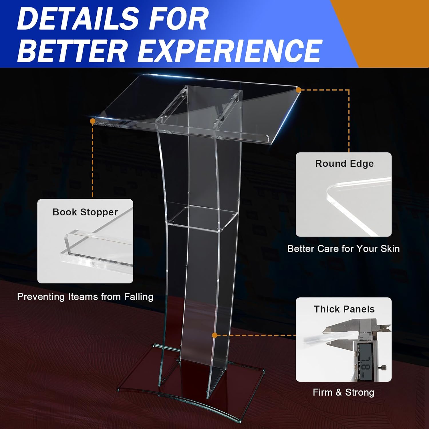 DHBREK Podio acrílico transparente, nuevo soporte de podio acrílico, podio de plexiglás acrílico transparente, atriles y púlpitos modernos para