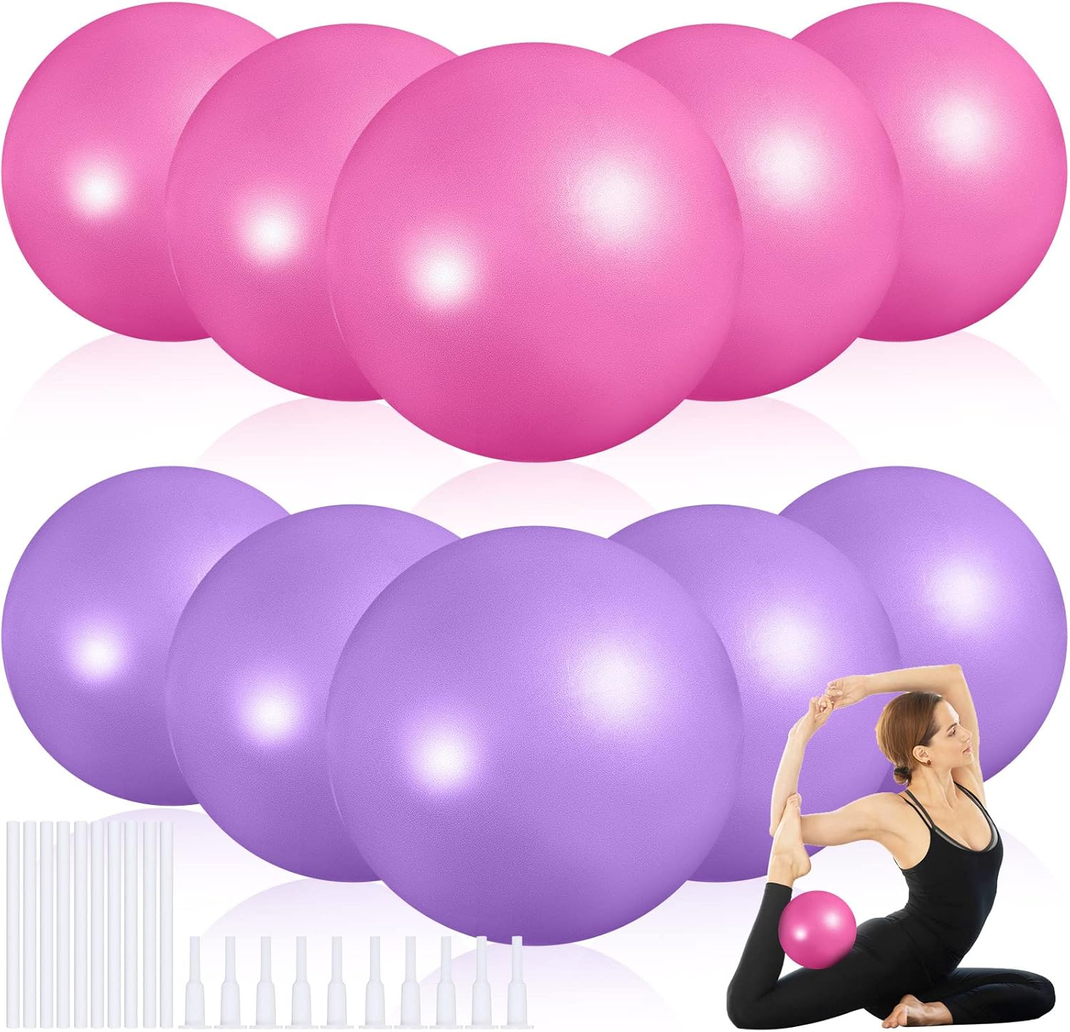 10 piezas de 9 pulgadas para ejercicios de pilates y terapia de pelota para yoga, estabilidad, flexión, entrenamiento, estiramiento, postura física,