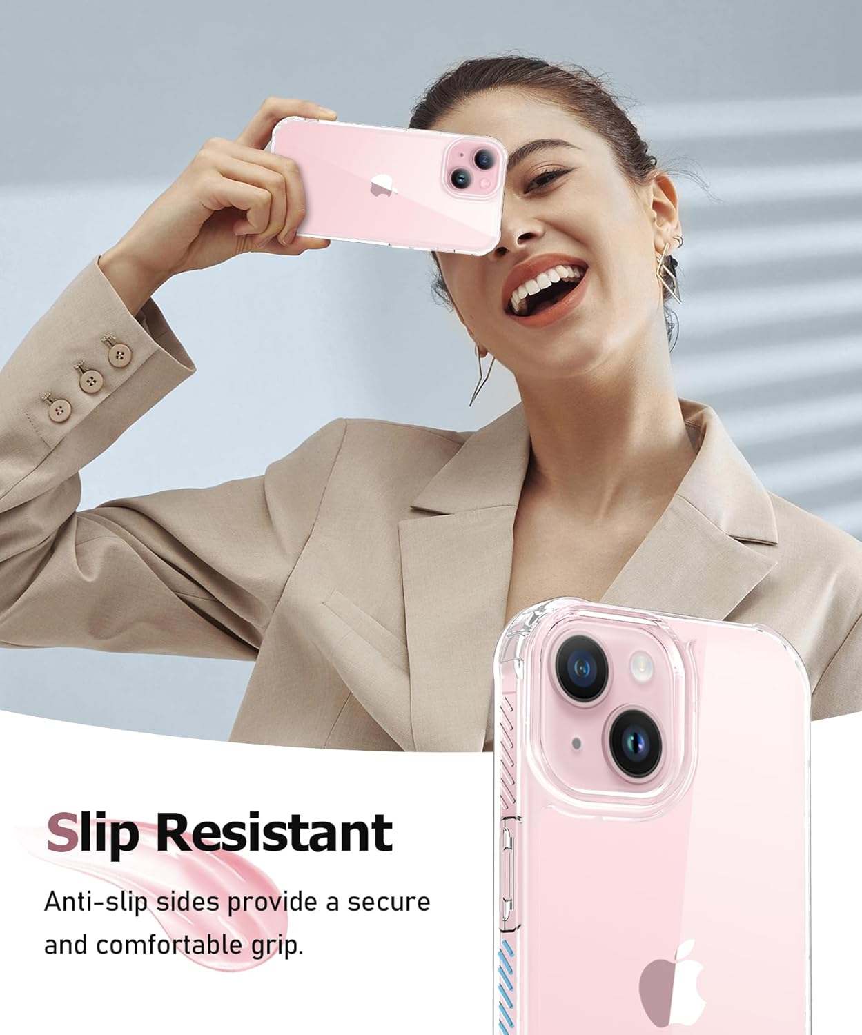 MIODIK Funda compatible con iPhone 15 Plus con 2 protectores de pantalla + 2 protectores de lente de cámara, no amarillenta funda transparente con