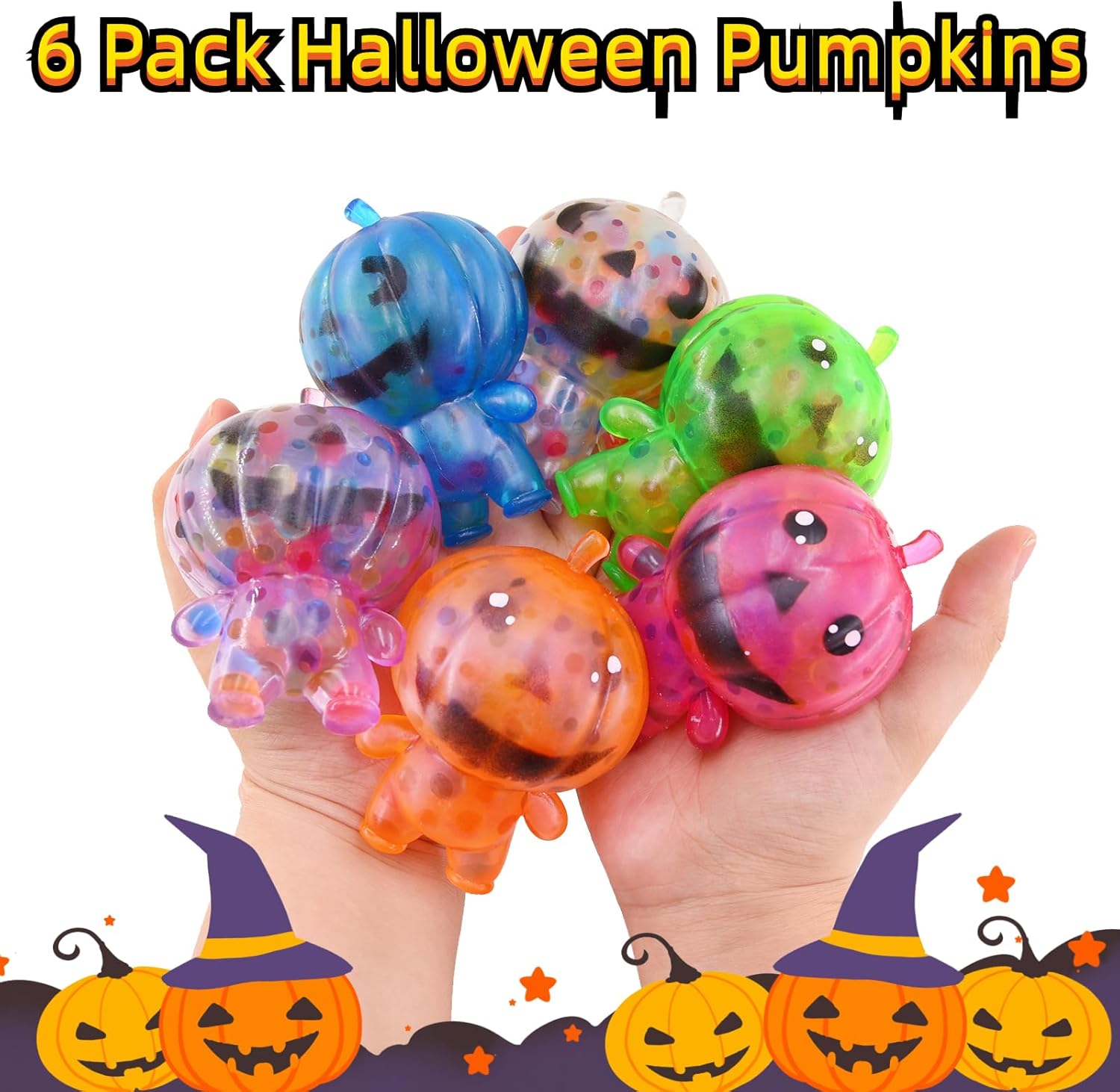 Paquete de 6 bolas antiestrés de calabaza de Halloween, juguetes de bolas estrujables para Halloween, bolsas de golosinas de Halloween, regalos de