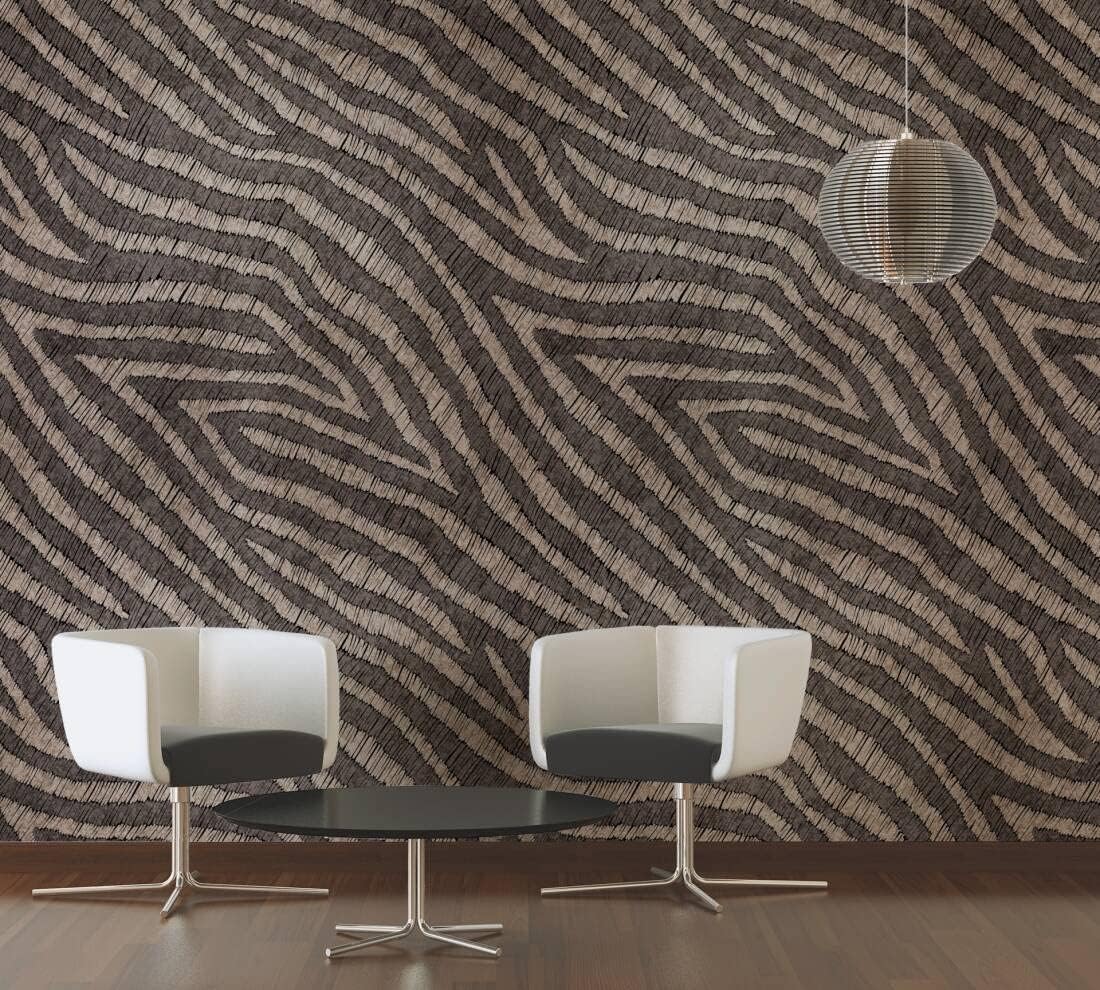 CONCORD WALLCOVERINGS  Papel tapiz abstracto para dormitorio, estampado de cebra, color marrón beige, 63 pulgadas de ancho x 110 pulgadas de alto, 3