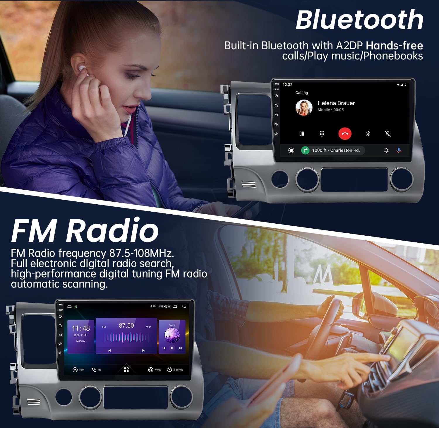 Radio de coche 4G+64G de 10.1 pulgadas para Honda Civic 2006 2007 2008 2009 2010 2011, Carplay Android Auto estéreo de coche con cámara de respaldo,