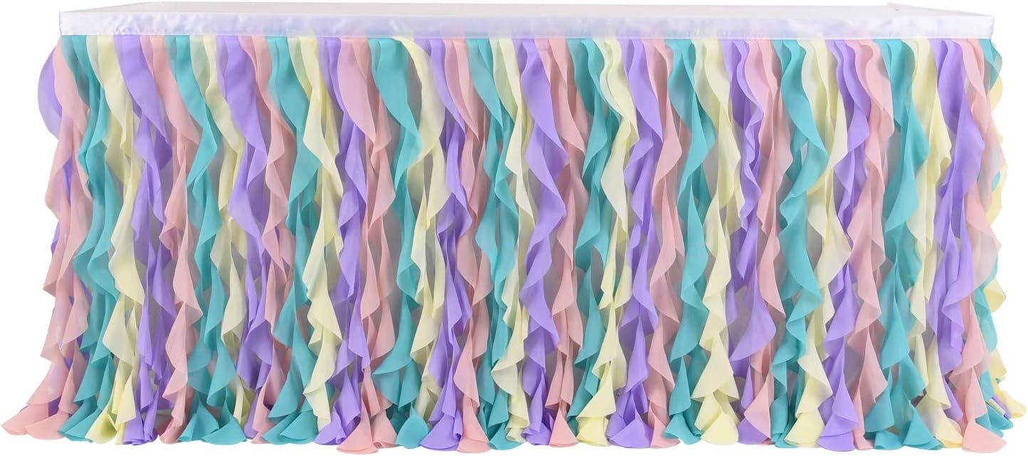 Mantel de unicornio rizado de sauce arcoíris para mesa rectangular de fiesta, falda de mesa de tul tutú para fiesta de cumpleaños, revelación de