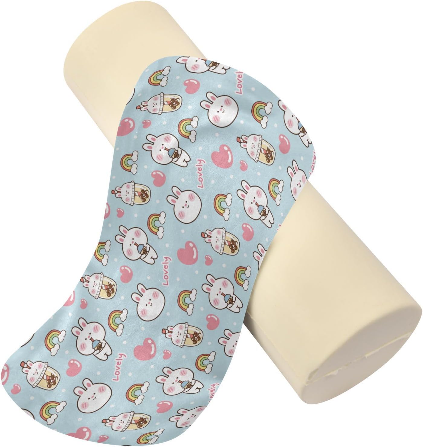 Cute Rabbits Decorative Bolster Pillows for Sofa Decorative Neck Roll Pillow Case Long Round Pillows for Bed Foam Cylinder Pillow Cervical