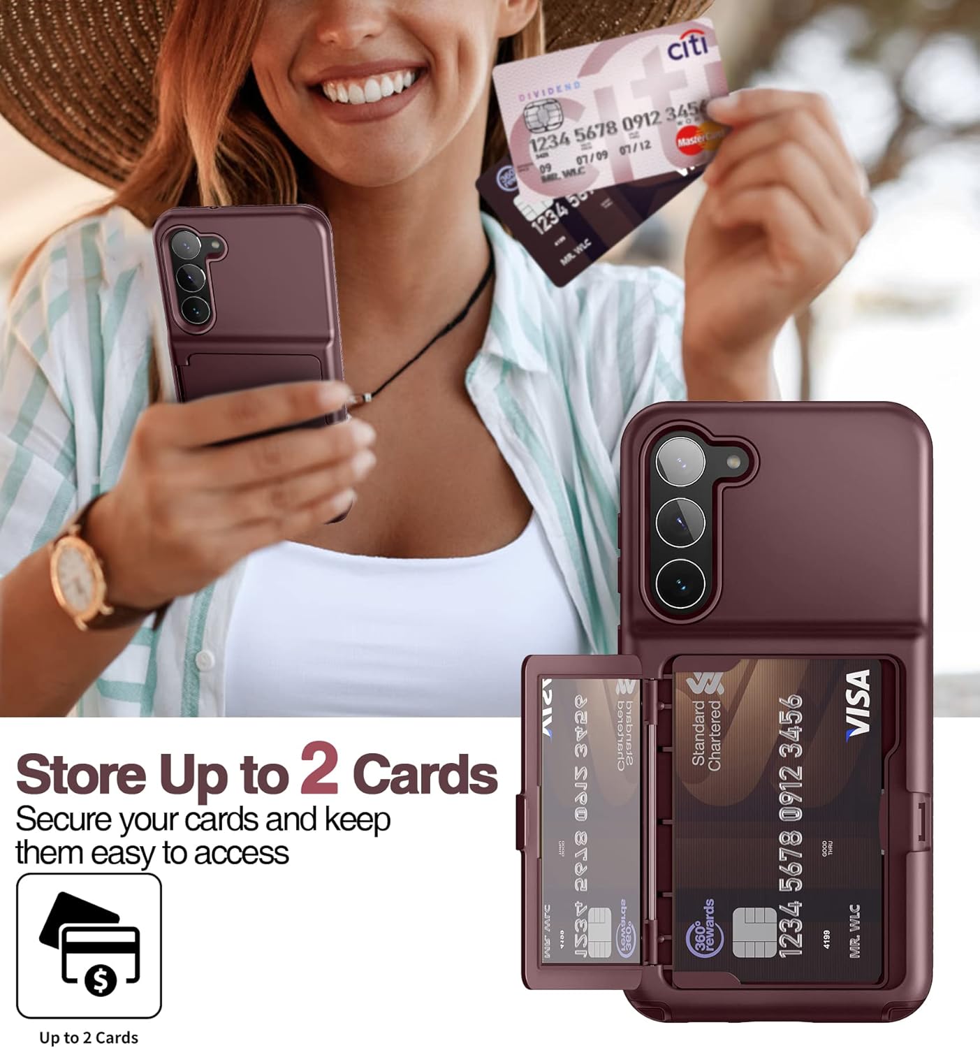 WeLoveCase Funda tipo cartera para Samsung Galaxy S23 Plus con tarjetero y espejo oculto, protección completa a prueba de golpes, diseñada para