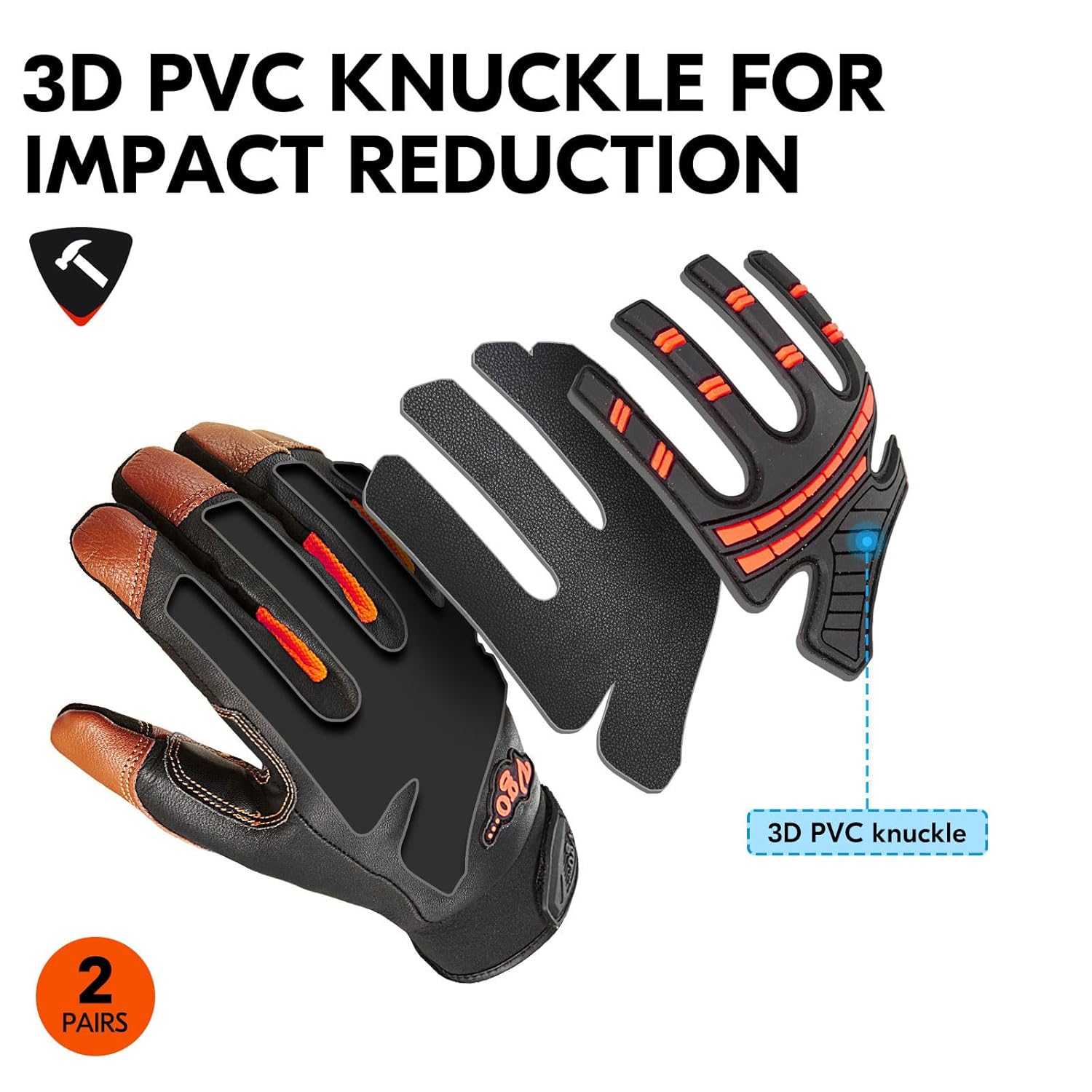 Vgo… Guantes de trabajo resistentes para hombre, piel de cabra, repelente al agua, guantes de rigger, antivibración, pantalla táctil (2 pares, M,