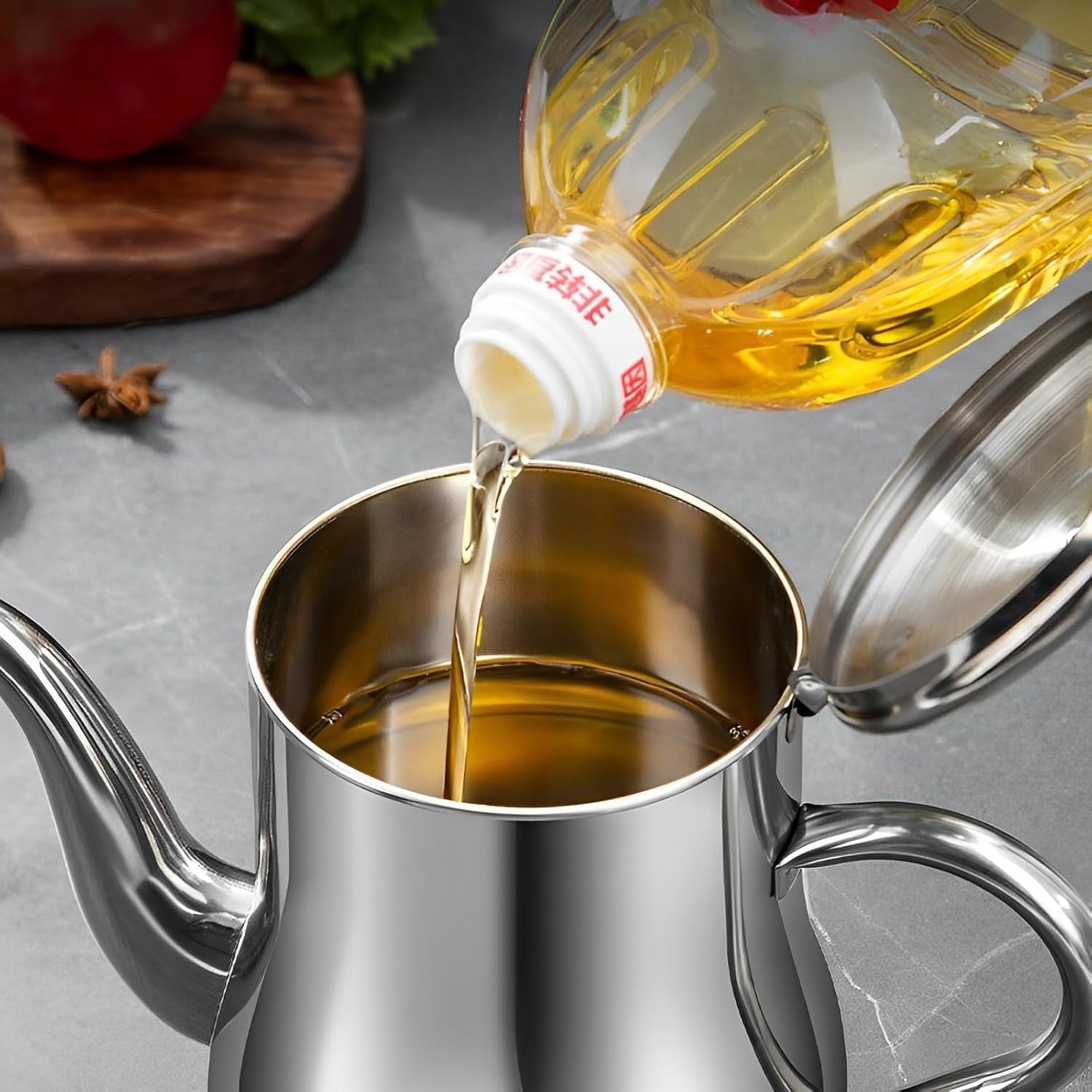 2 coladores de aceite para freidora de 24 onzas para cocina, olla de filtro de aceite de acero inoxidable con filtro de malla fina, tapa a prueba de