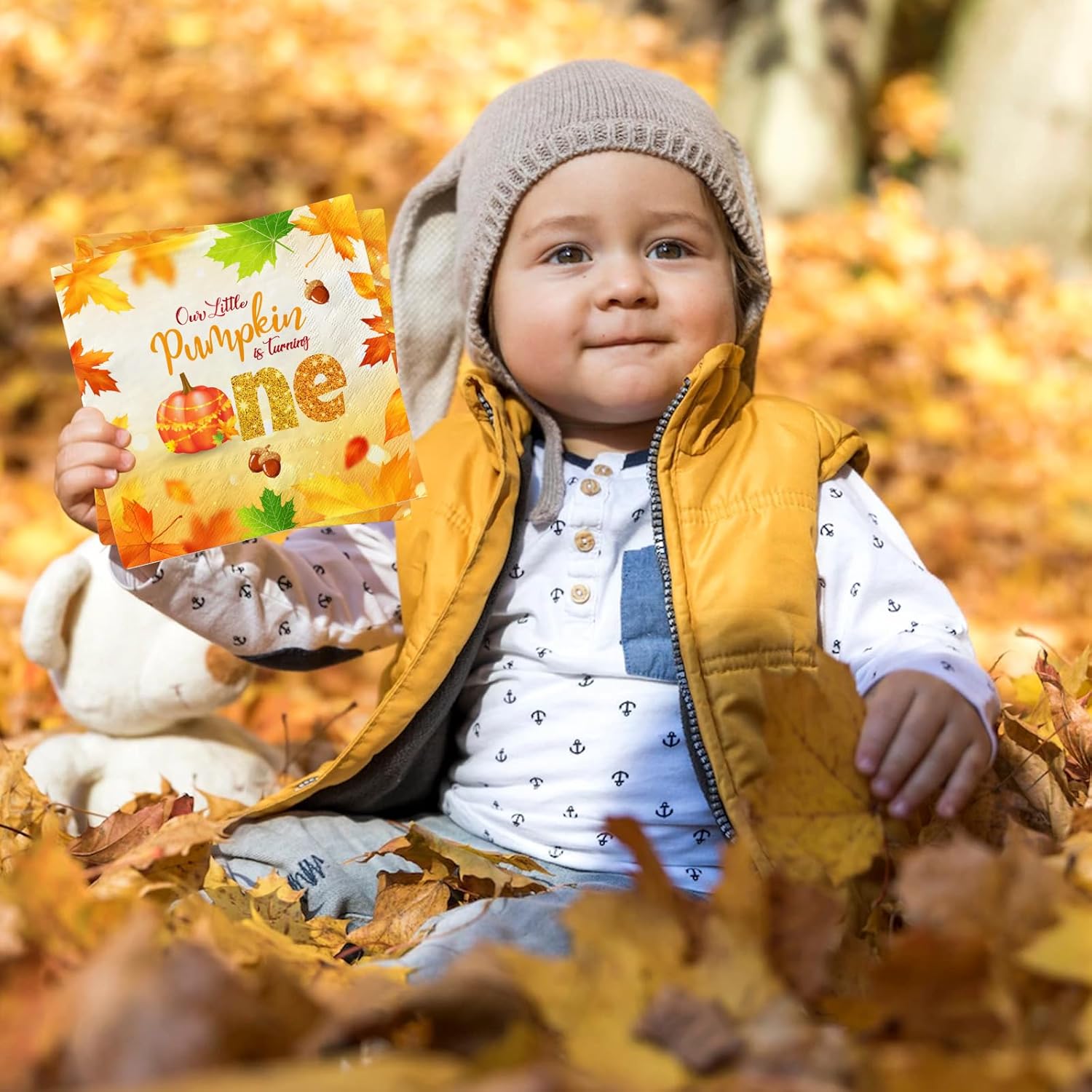 Decoraciones de otoño para baby shower, 40 servilletas de baby shower con texto en inglés “My Little Pumpkin”, decoración de papel para cena de