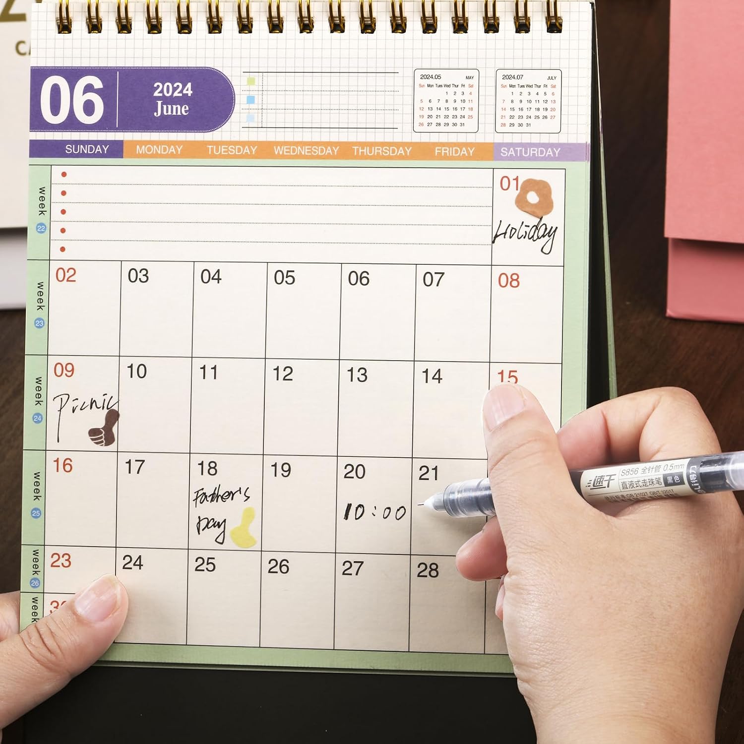 Calendario de escritorio pequeño 2024, funciona desde ahora hasta diciembre de 2024, calendario de escritorio con tapa de pie, anillo de metal,