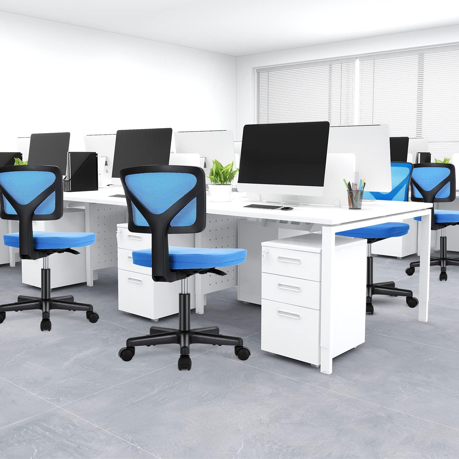 DUMOS Sillas de escritorio sin brazos con ruedas, bonita silla de oficina en casa, sin brazos, ergonómica ajustable giratoria, silla de trabajo con