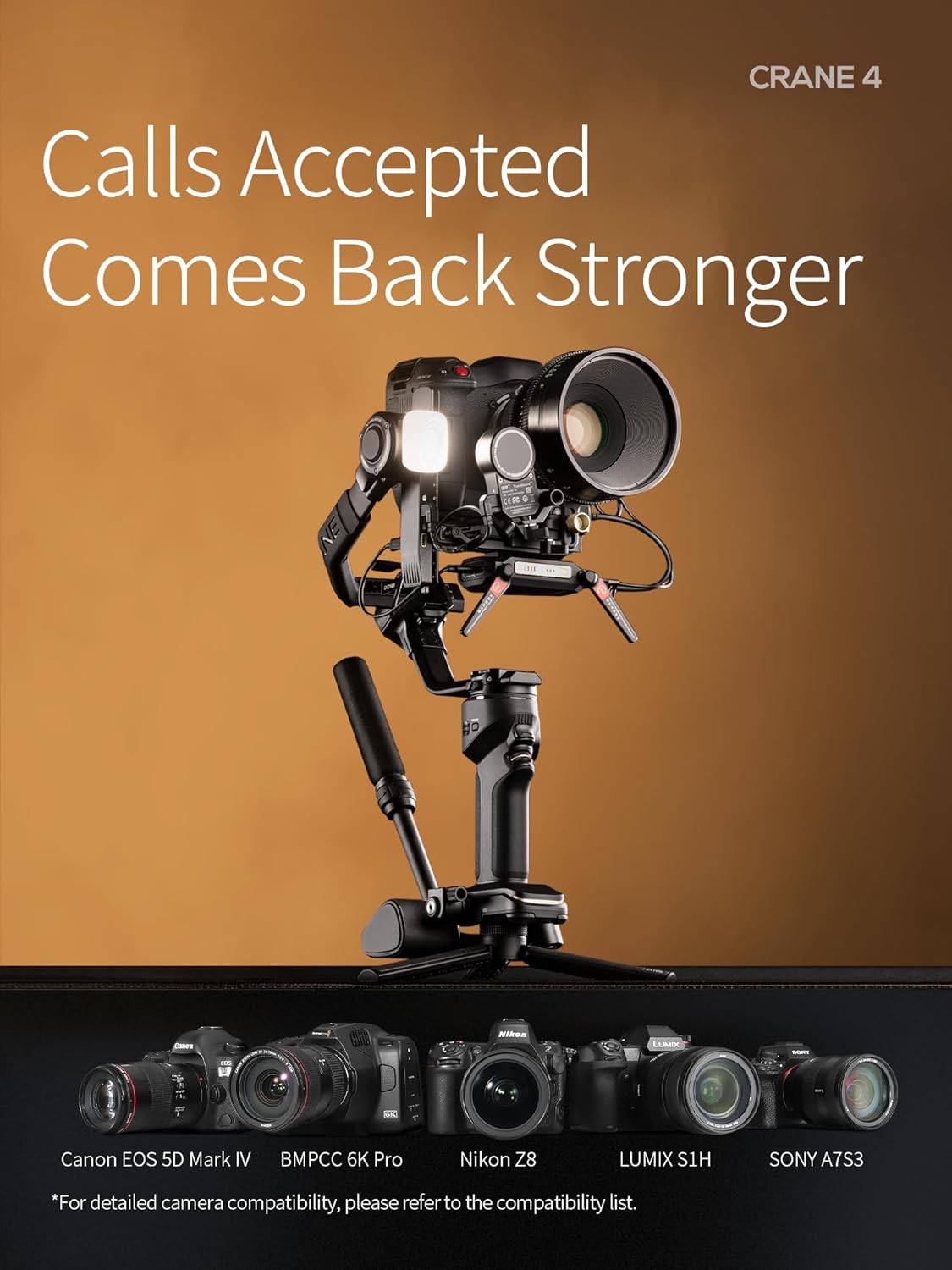 ZHIYUN Grúa 4 con control manual, estabilizador cardán de 3 ejes para cámaras réflex digitales y sin espejo, Nikon Sony Panasonic Canon Fujifilm