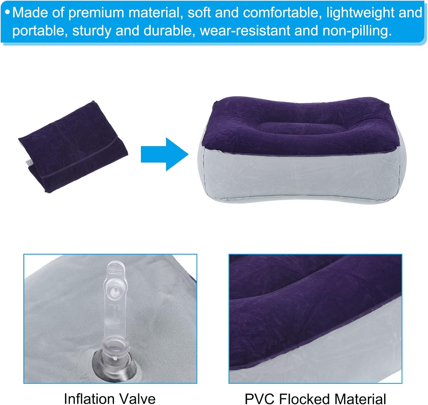PATIKIL Almohada de descanso de pies de viaje, paquete de 2 cojines inflables para descanso de pies, almohada de descanso de piernas para avión,