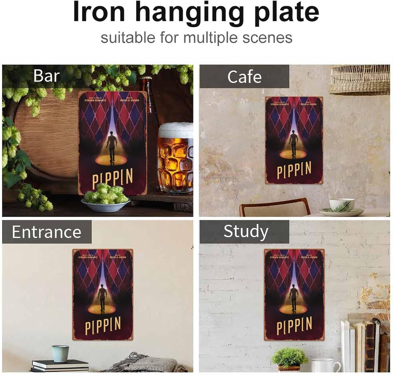 Cartel de decoración de pared con diseño de película Pippin de 12 x 8 pulgadas, letrero de metal para decoración de pared, cueva, bar, club, hogar,